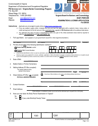 Document preview: Form A450-1241EXLIC Body Piercer Examination & License Application - Virginia