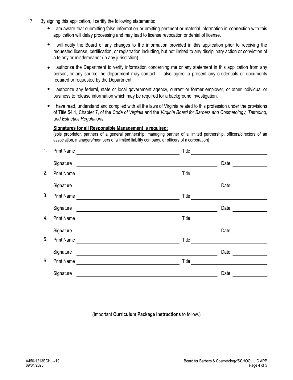 Form A450-1213SCHL School License Application - Virginia, Page 4