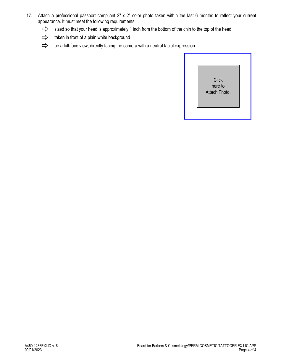 Form A450-1236EXLIC Permanent Cosmetic Tattooer Examination  License Application - Virginia, Page 4