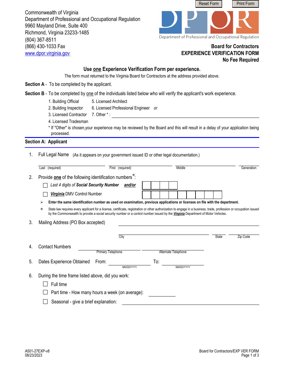 Form A501-27EXP - Fill Out, Sign Online And Download Fillable PDF ...