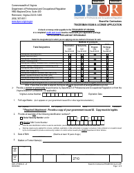 Document preview: Form A501-2710EXLIC Tradesman Exam & License Application - Virginia