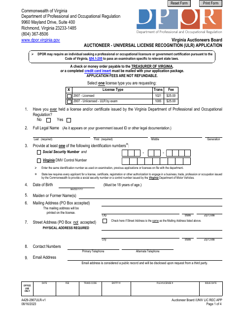 Form A429-2907ULR  Printable Pdf