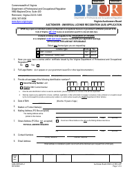 Form A429-2907ULR Auctioneer - Universal License Recognition (Ulr) Application - Virginia