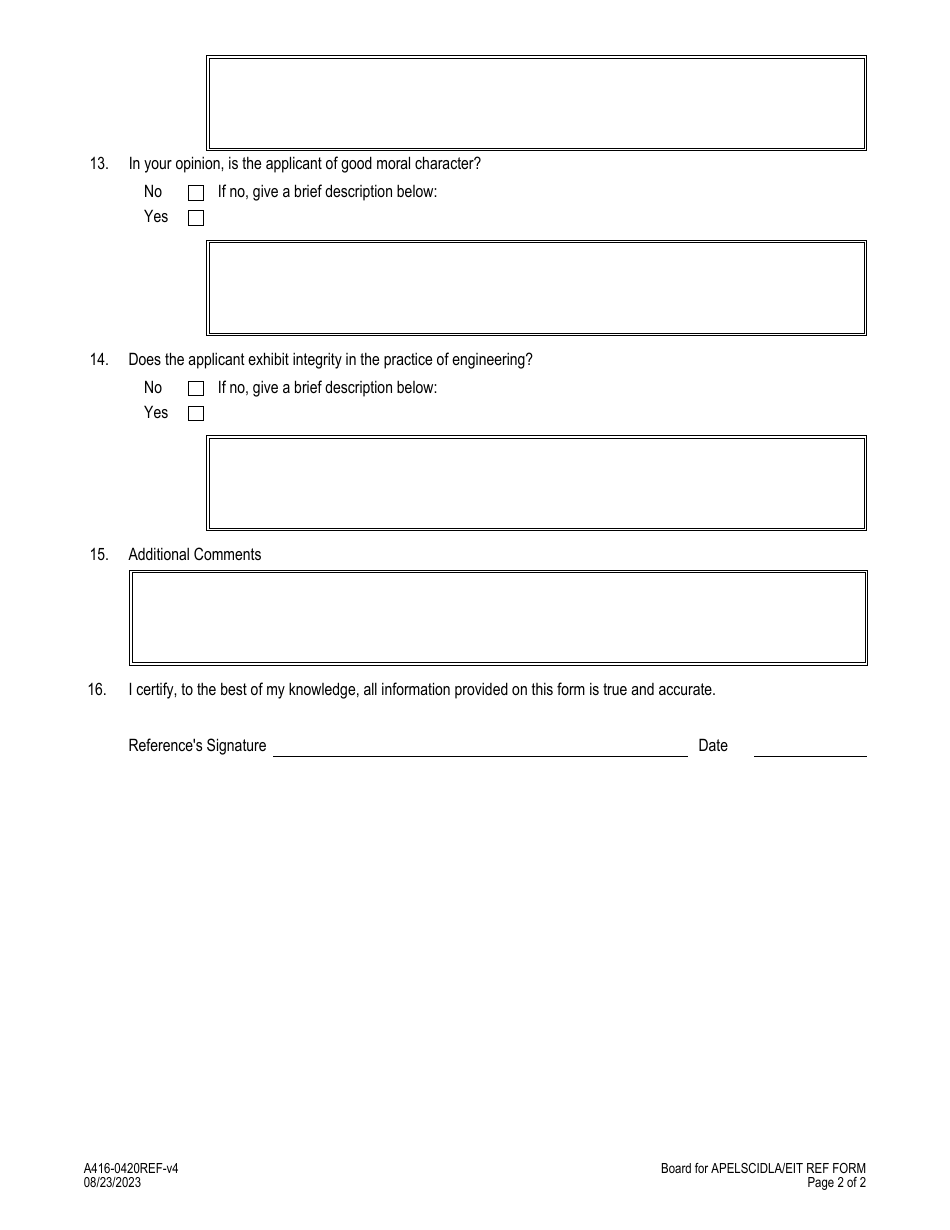Form A416-0420REF Engineer-In-training Reference Form - Virginia, Page 2