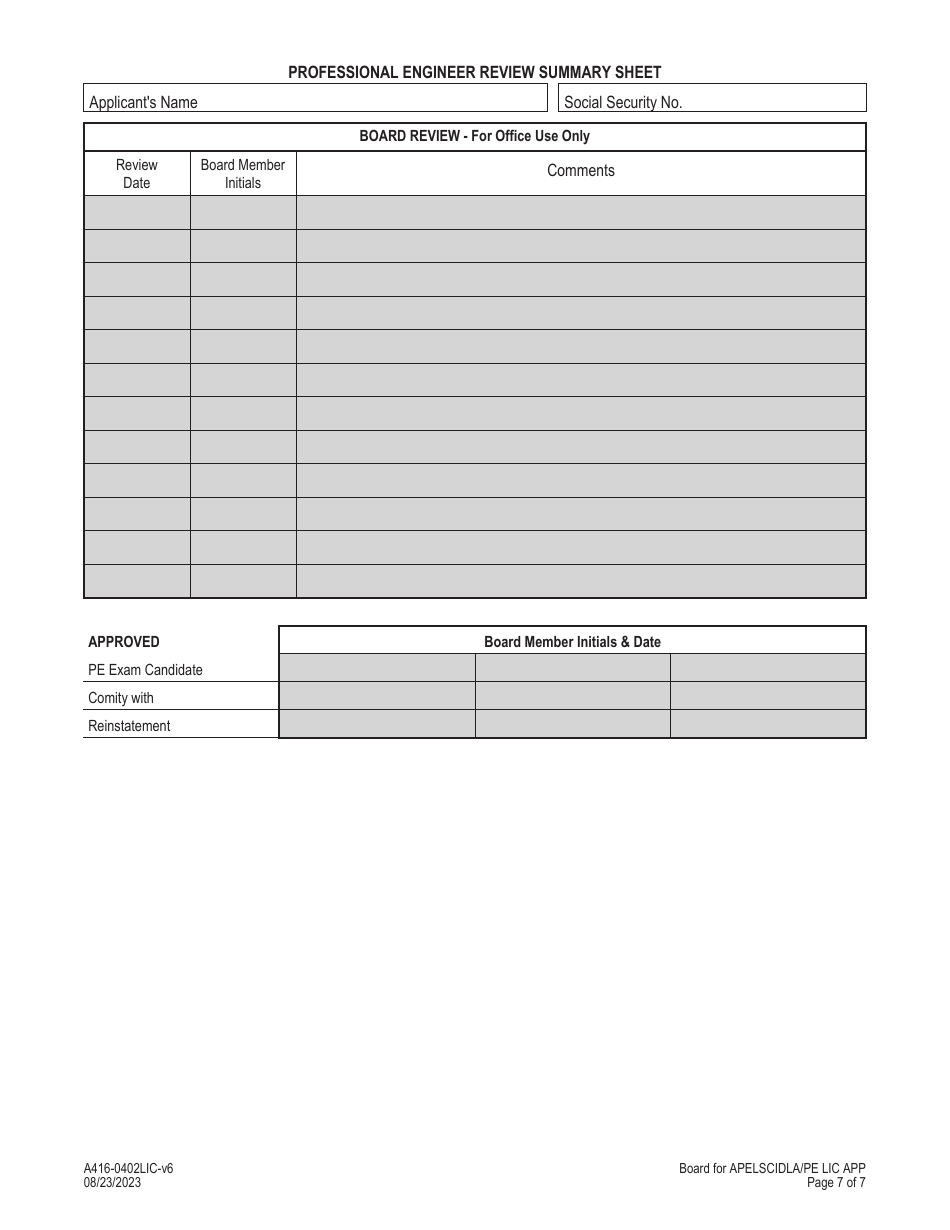 Form A416-0402LIC Professional Engineer License Application - Virginia, Page 7