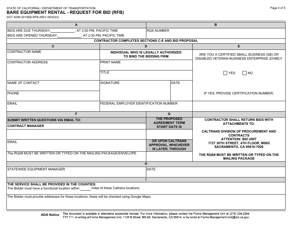 Form DOT ADM-3015EB-RFB - Fill Out, Sign Online and Download Fillable ...