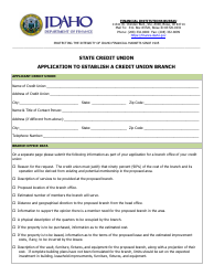Application to Establish a Credit Union Branch - Idaho
