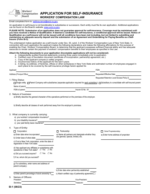 Form SI-1 Application for Self-insurance - New York