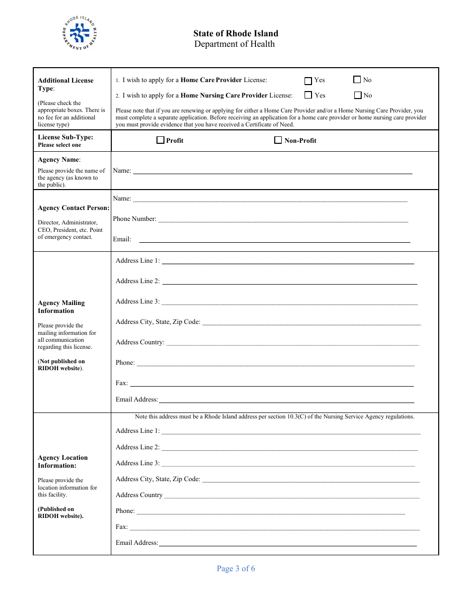 Nursing Service Agency Application - Rhode Island, Page 3