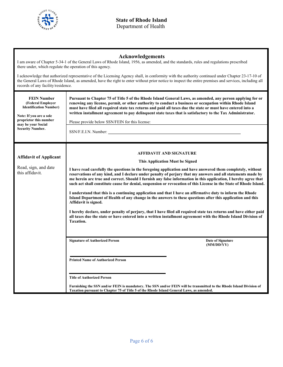Nursing Service Agency Application - Rhode Island, Page 6