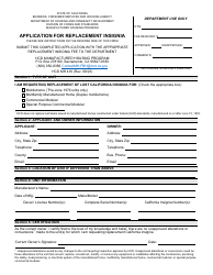 Document preview: Form HCD MH416 Application for Replacement Insignia - California