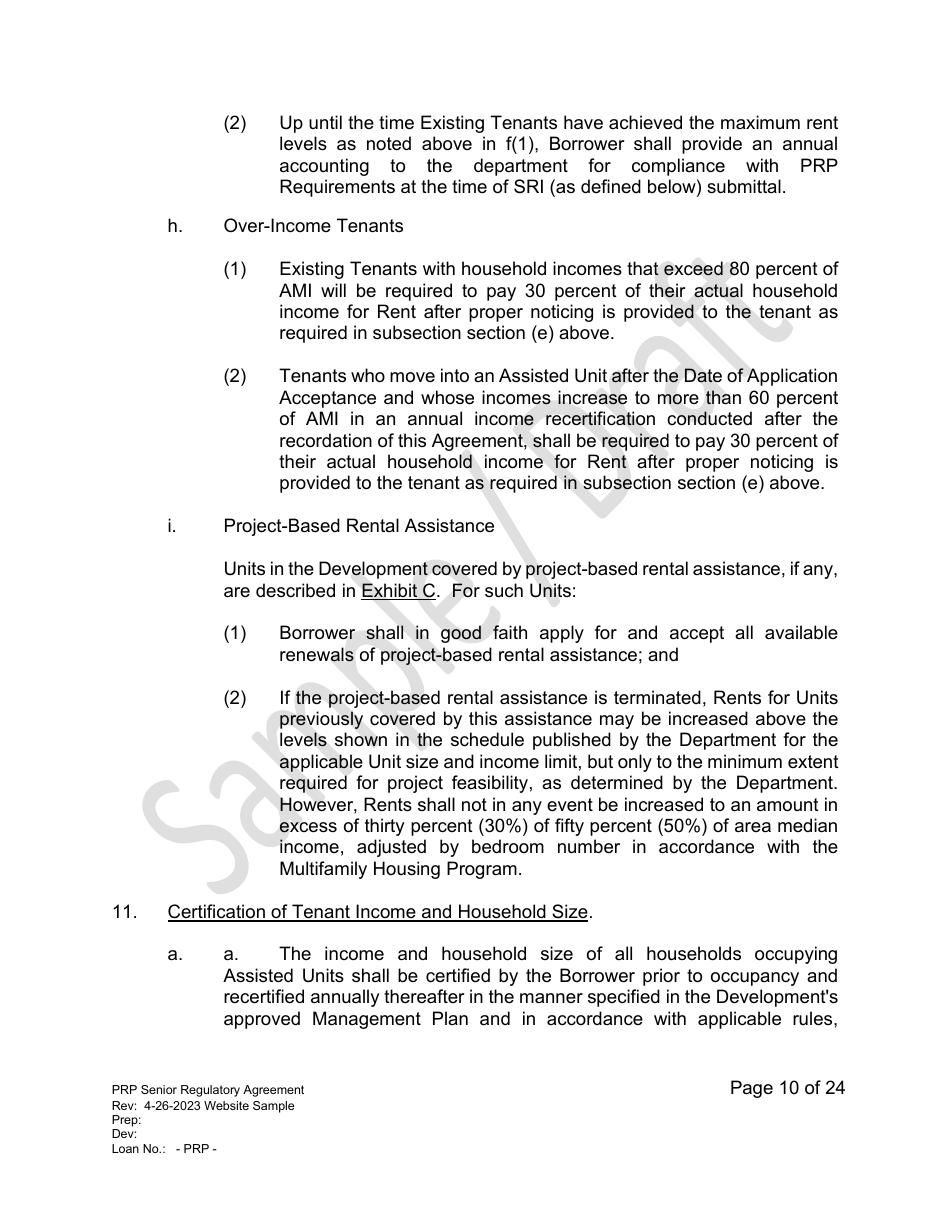 Senior Regulatory Agreement - Portfolio Reinvestment Program - Sample / Draft - California, Page 10
