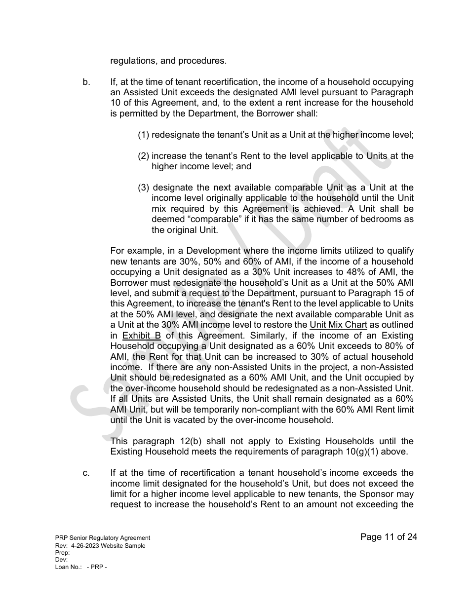 Senior Regulatory Agreement - Portfolio Reinvestment Program - Sample / Draft - California, Page 11