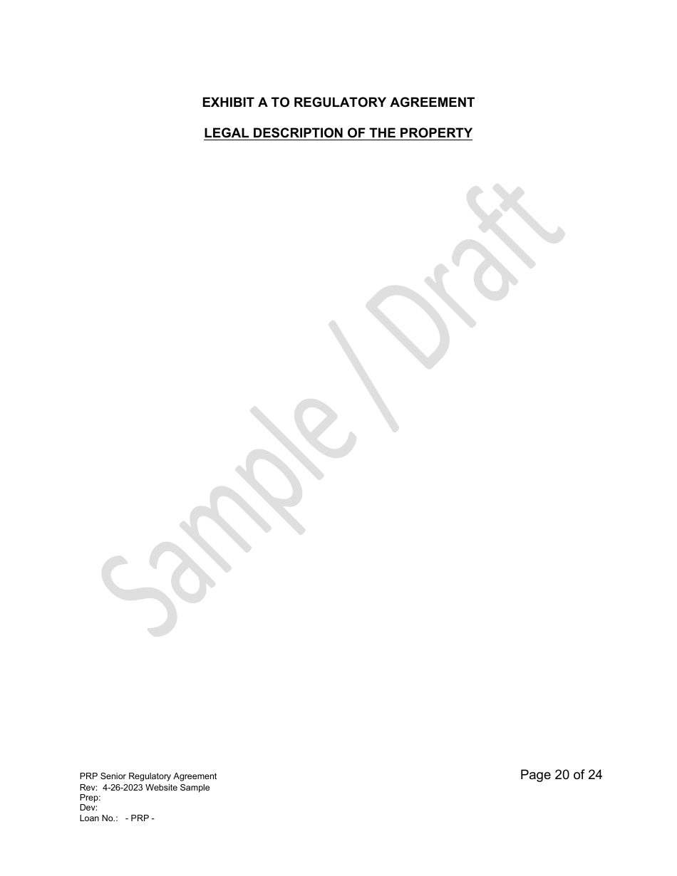 Senior Regulatory Agreement - Portfolio Reinvestment Program - Sample / Draft - California, Page 20