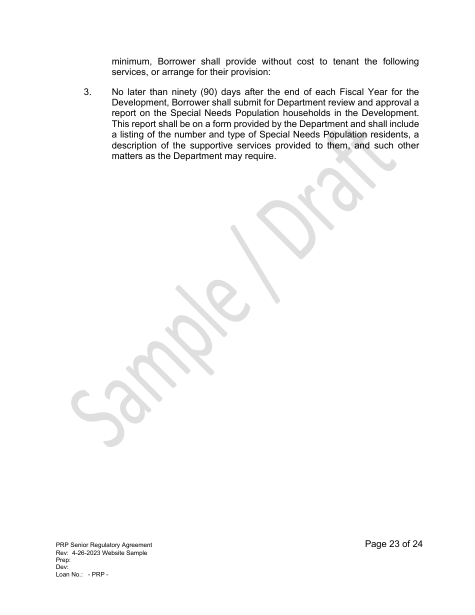 Senior Regulatory Agreement - Portfolio Reinvestment Program - Sample / Draft - California, Page 23