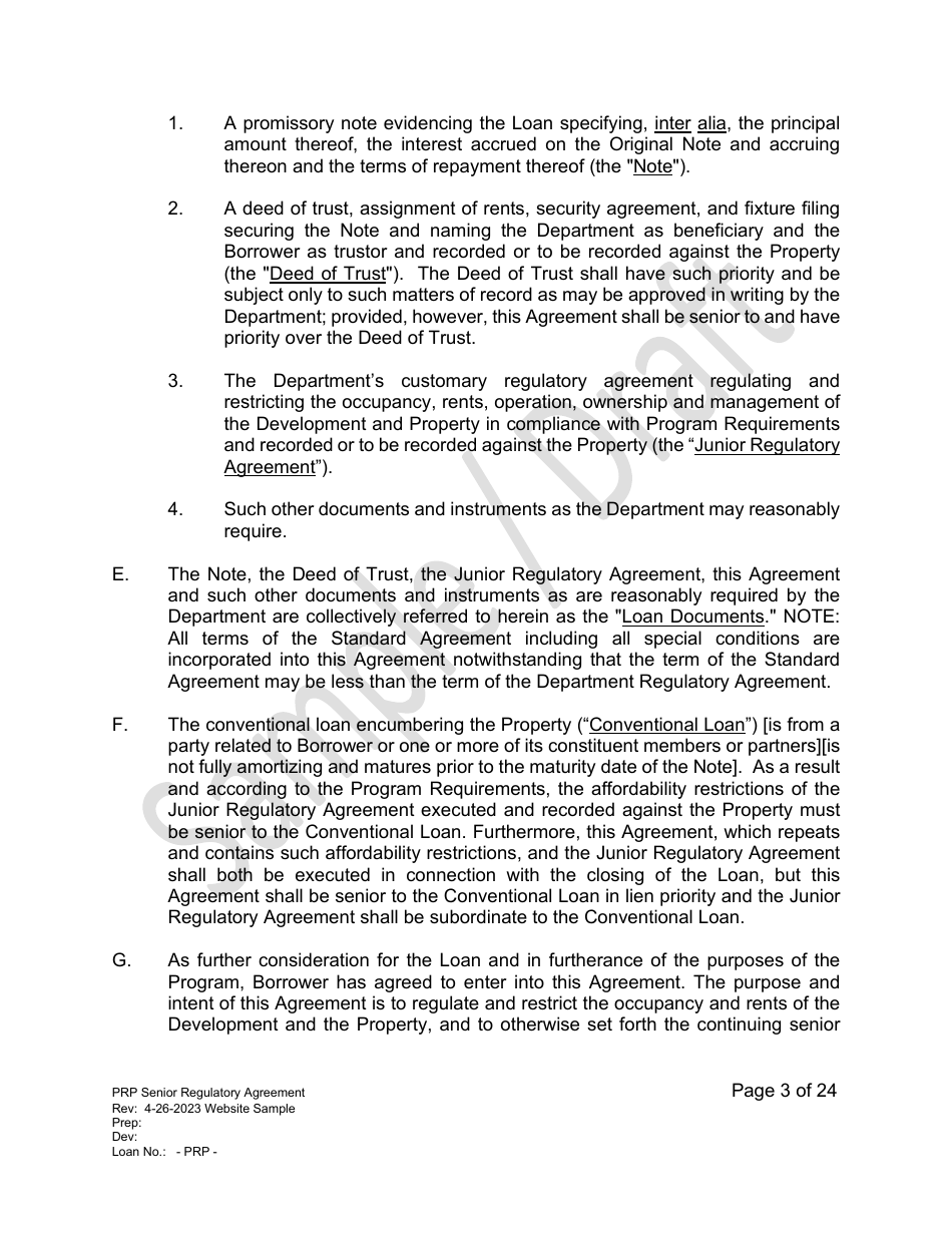 Senior Regulatory Agreement - Portfolio Reinvestment Program - Sample / Draft - California, Page 3