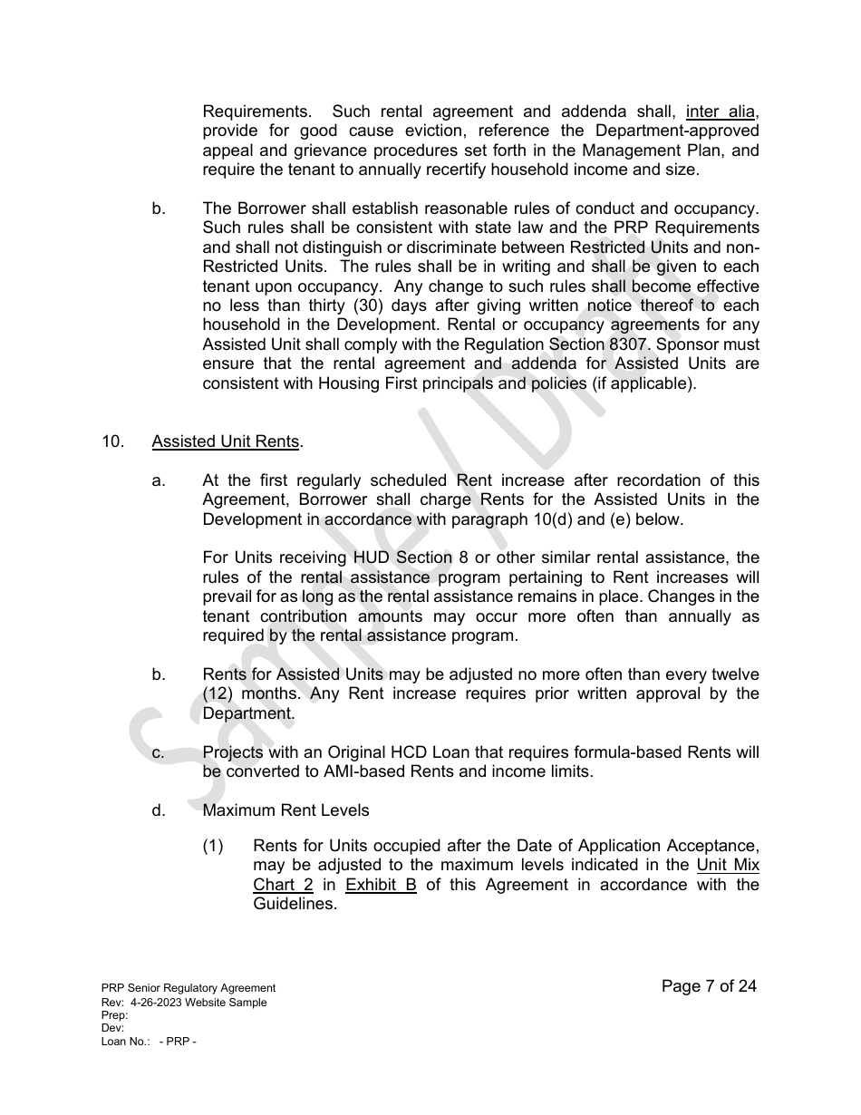 Senior Regulatory Agreement - Portfolio Reinvestment Program - Sample / Draft - California, Page 7
