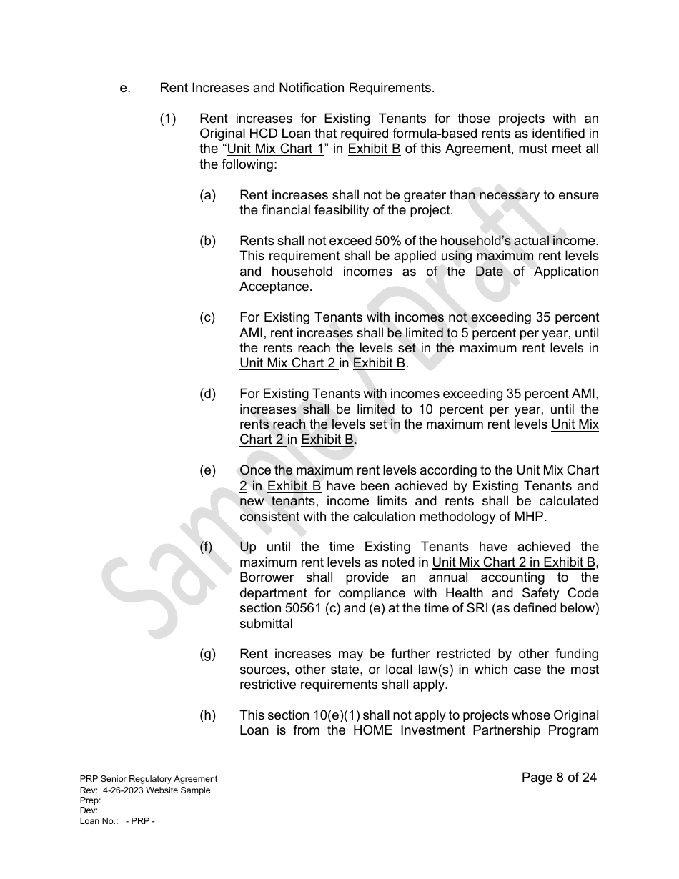 Senior Regulatory Agreement - Portfolio Reinvestment Program - Sample / Draft - California, Page 8