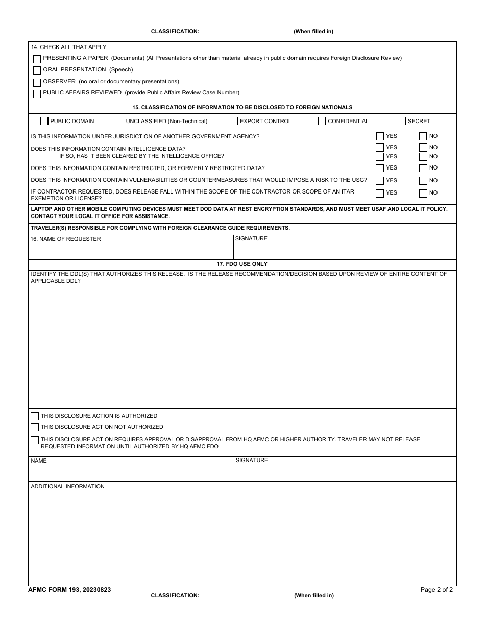 AFMC Form 193 Download Fillable PDF or Fill Online Official Foreign ...