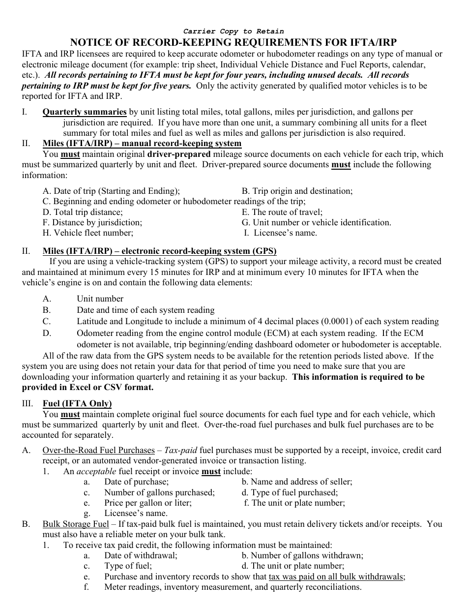 Notice of Record-Keeping Requirements for Ifta / Irp - Nebraska, Page 2