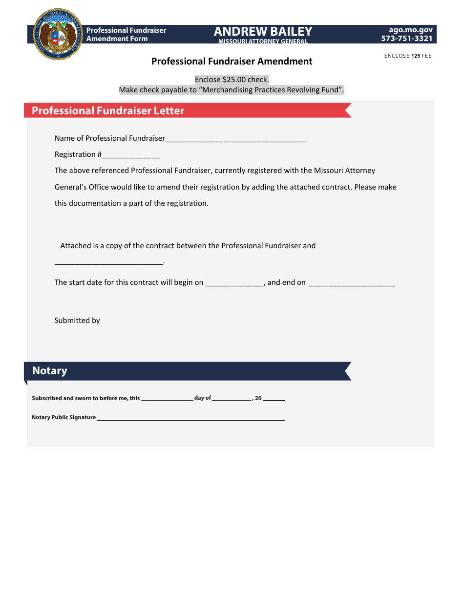 Professional Fundraiser Amendment Form - Missouri, Page 1