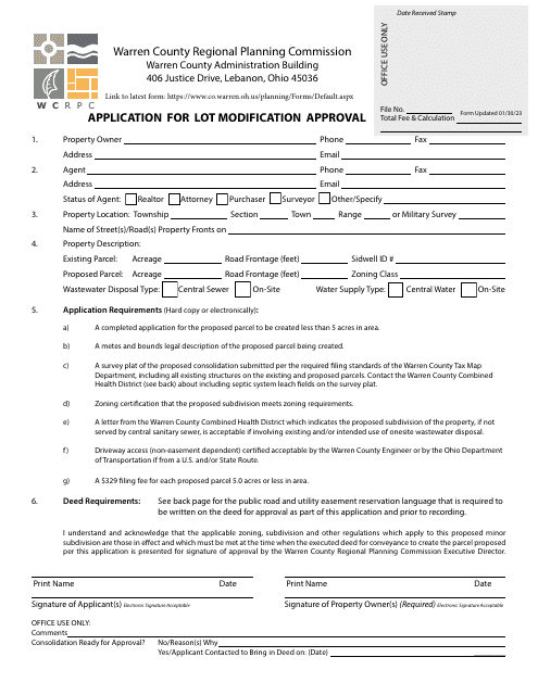 Application for Lot Modification Approval - Warren County, Ohio Download Pdf