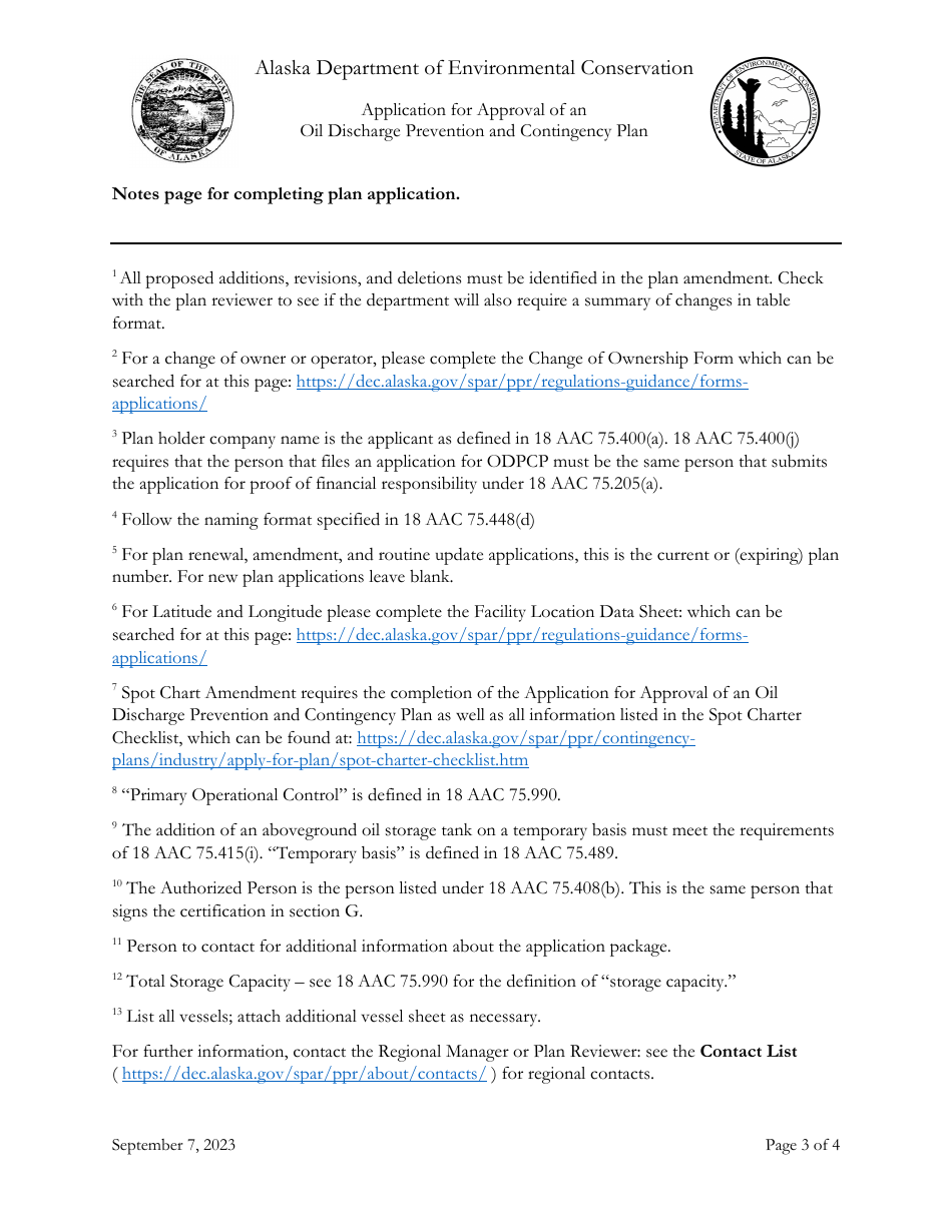 Application for Approval of an Oil Discharge Prevention and Contingency Plan - Alaska, Page 3