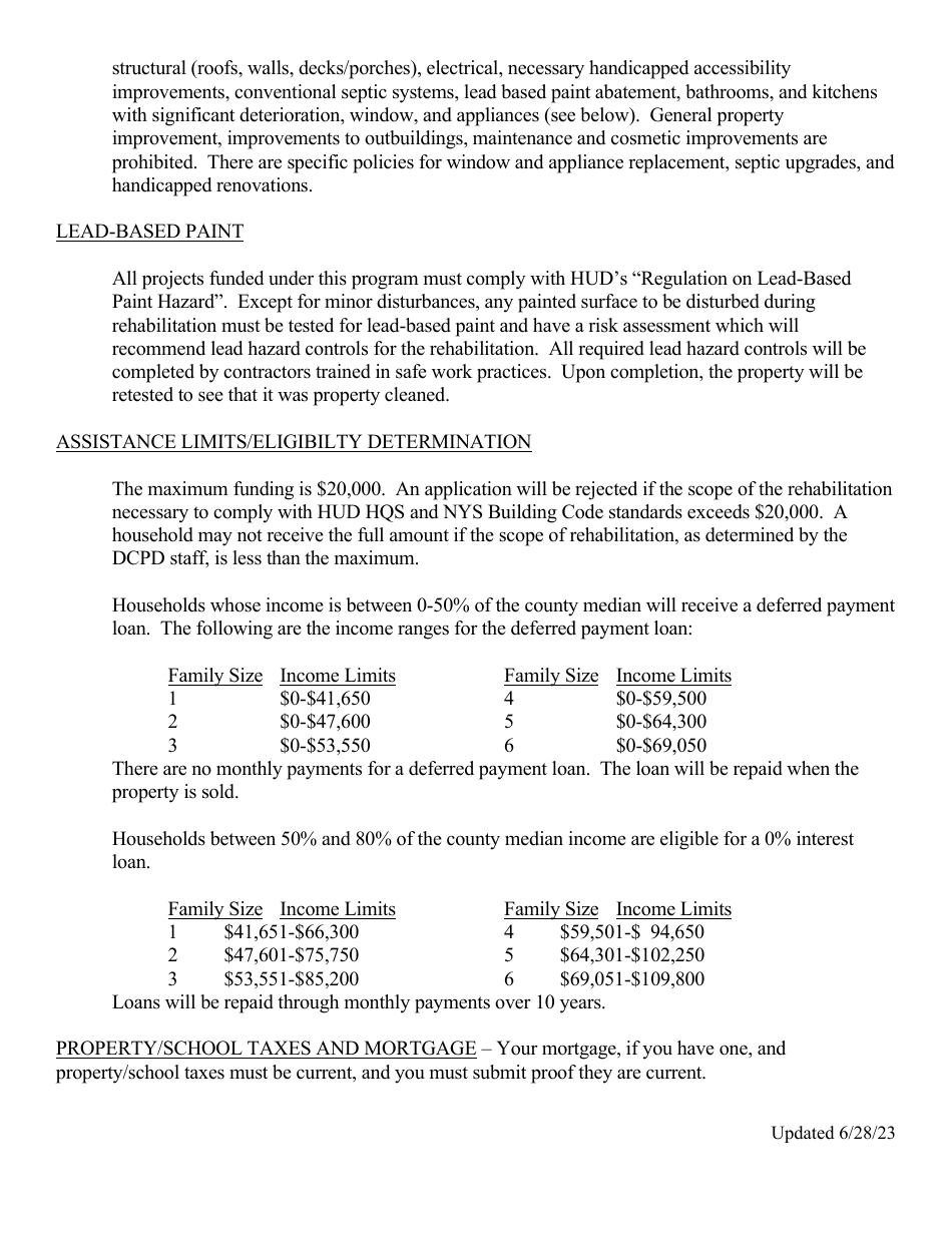Senior Citizen Owner-Occupied Property Rehabilitation Program Application - Dutchess County, New York, Page 3