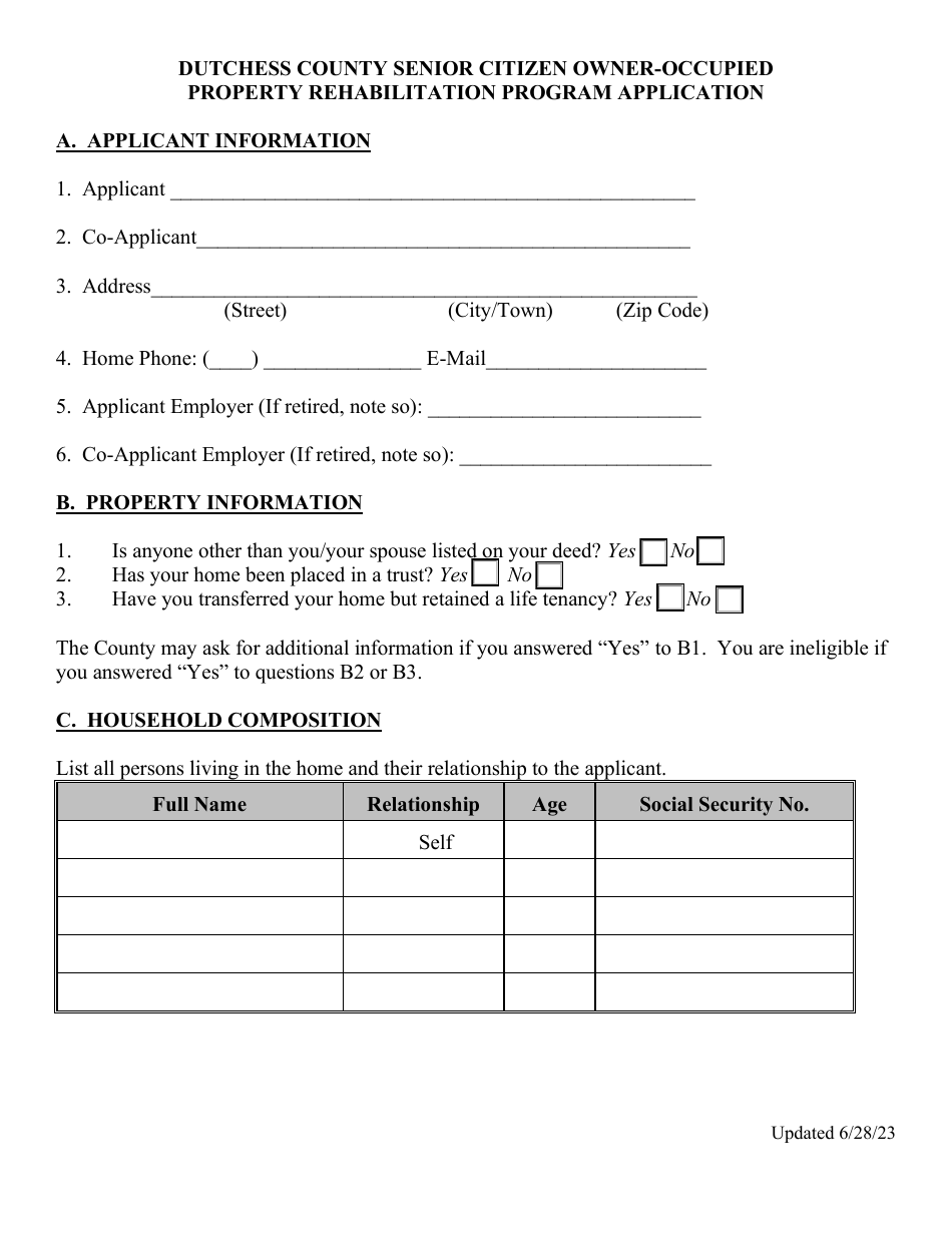 Senior Citizen Owner-Occupied Property Rehabilitation Program Application - Dutchess County, New York, Page 5