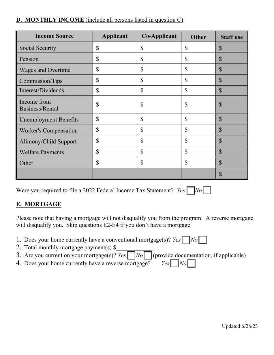 Senior Citizen Owner-Occupied Property Rehabilitation Program Application - Dutchess County, New York, Page 6