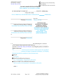 Form DC19:49 Petition and Affidavit to Renew Domestic Abuse Protection Order - Nebraska (English/Spanish)