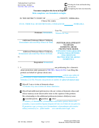 Document preview: Form DC19:8 Petition and Affidavit to Obtain Domestic Abuse Protection Order - Nebraska (English/Spanish)