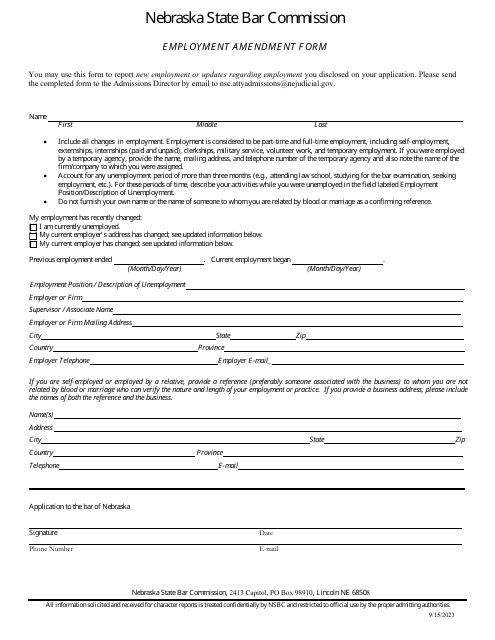 Form NSBC1:06 Employment Amendment Form - Nebraska
