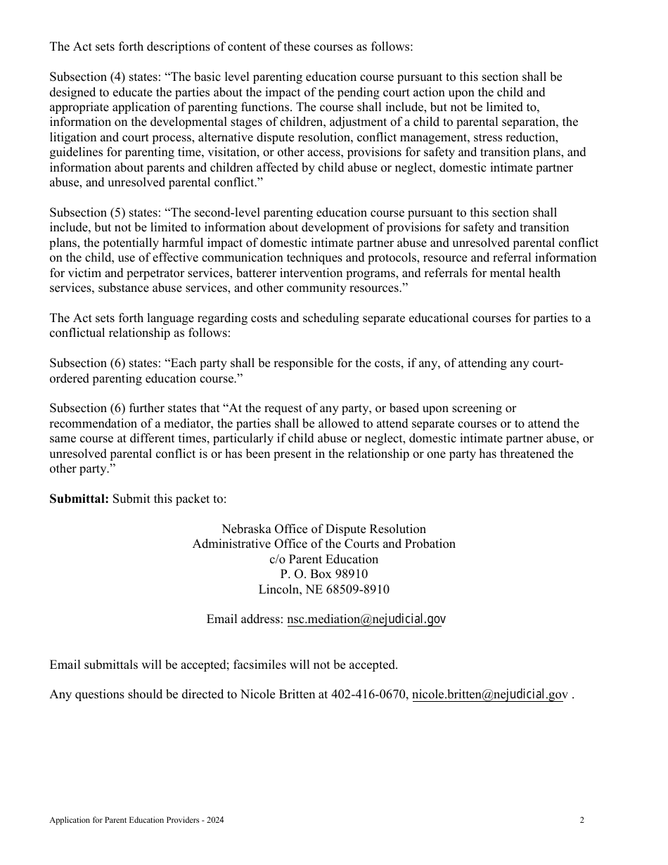 Nebraska Parenting Act Educational Provider Information Sheet - Nebraska, Page 2