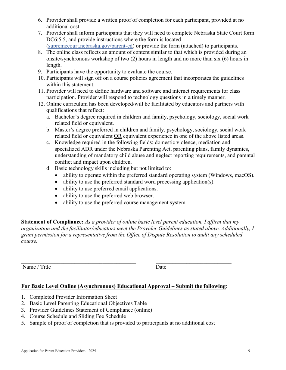 Nebraska Parenting Act Educational Provider Information Sheet - Nebraska, Page 9