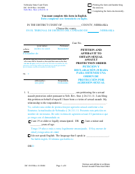 Document preview: Form DC19:29 Petition and Affidavit to Obtain Sexual Assault Protection Order - Nebraska (English/Spanish)