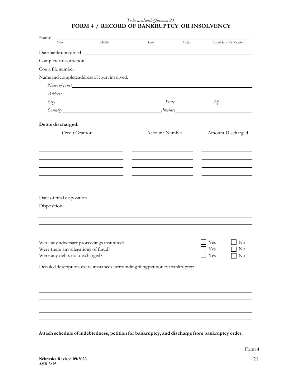 Form ASD3:15 Request for Character  Fitness Review as Required for Reinstatement or Transfer of License Status - Nebraska, Page 24