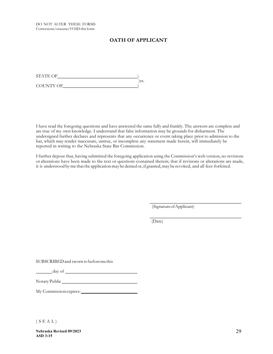 Form ASD3:15 Request for Character  Fitness Review as Required for Reinstatement or Transfer of License Status - Nebraska, Page 32