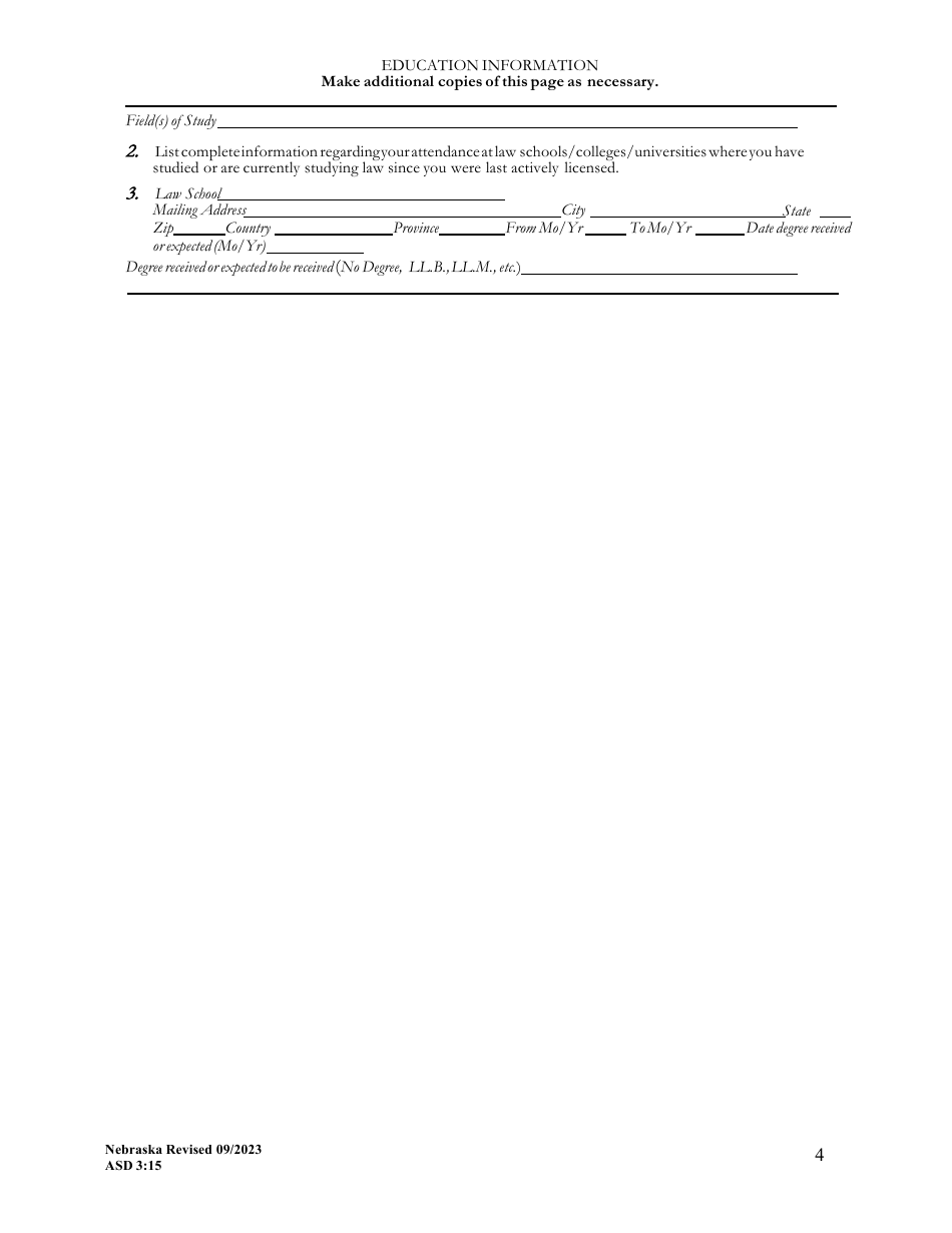 Form ASD3:15 Request for Character  Fitness Review as Required for Reinstatement or Transfer of License Status - Nebraska, Page 4