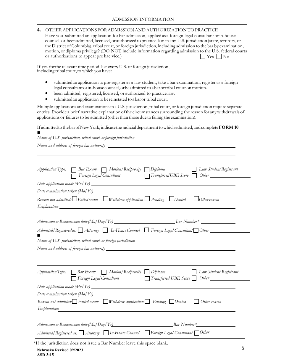 Form ASD3:15 Request for Character  Fitness Review as Required for Reinstatement or Transfer of License Status - Nebraska, Page 6