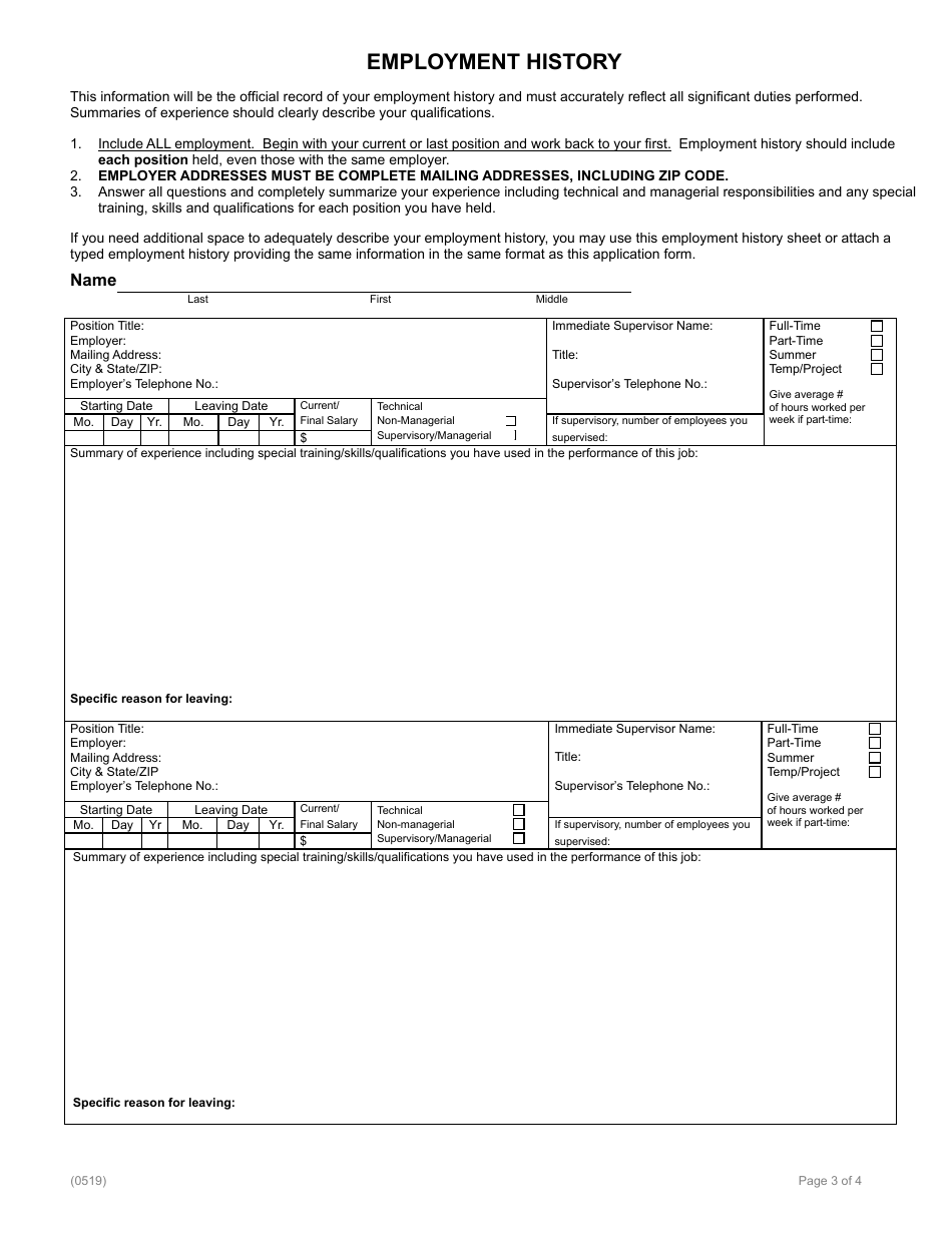 Application for Employment - Texas, Page 3