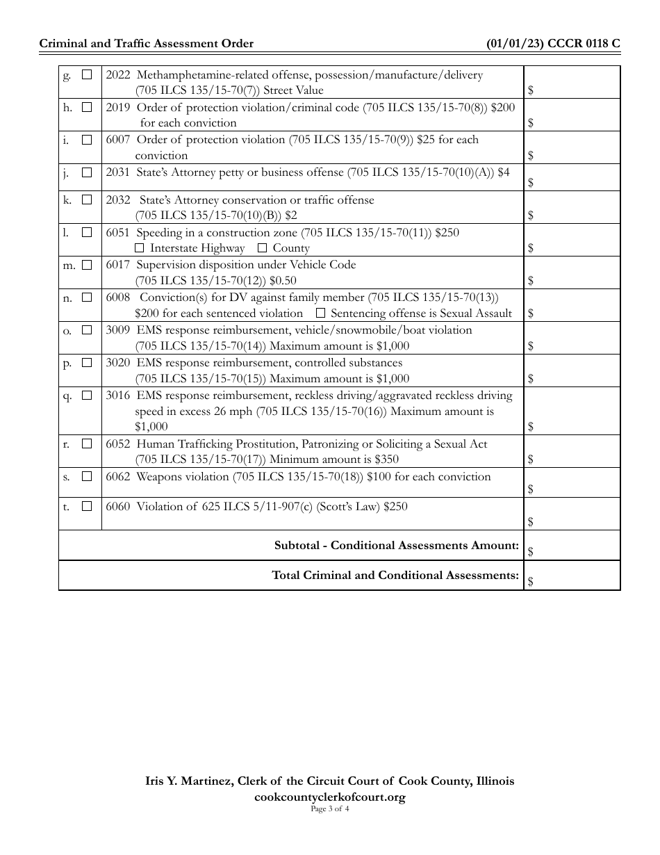 Form CCCR0118 Criminal and Traffic Assessment Order - Cook County, Illinois, Page 3