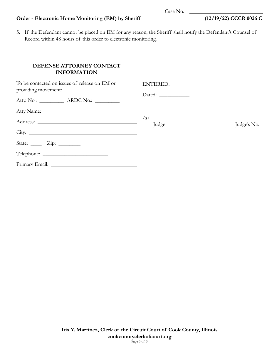 Form CCCR0026 Order - Electronic Home Monitoring (Em) by Sheriff - Cook County, Illinois, Page 3