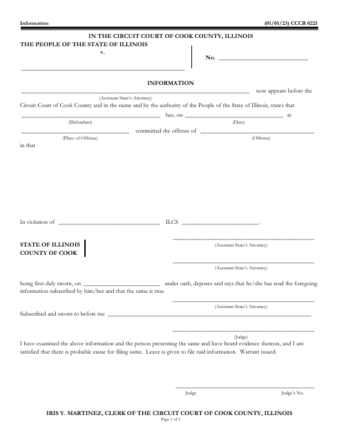 Form CCCR0221 Information - Cook County, Illinois