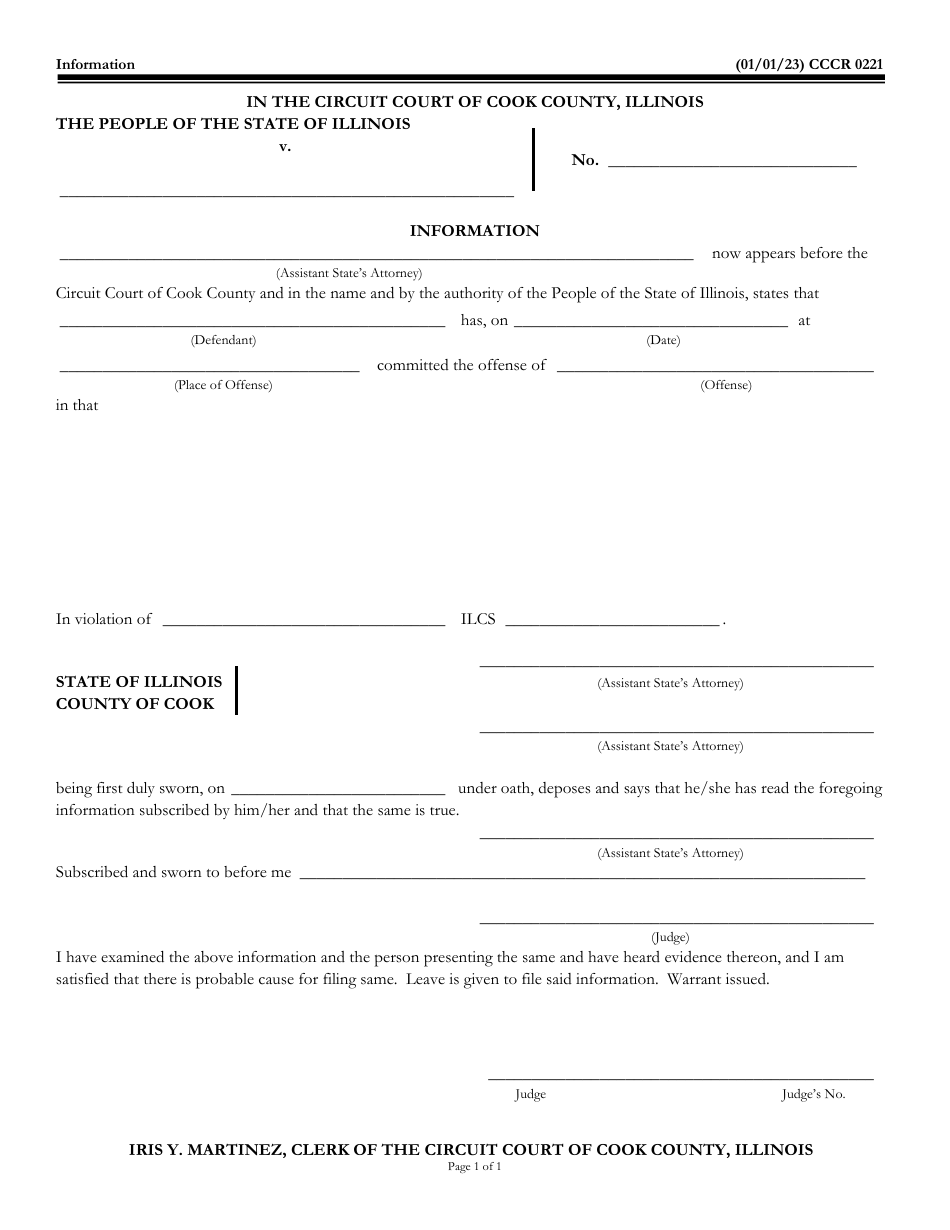 Form CCCR0221 Information - Cook County, Illinois, Page 1