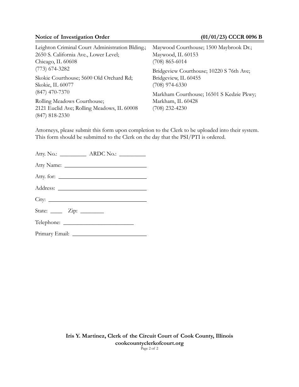 Form CCCR0096 Notice of Investigation Order - Cook County, Illinois, Page 2