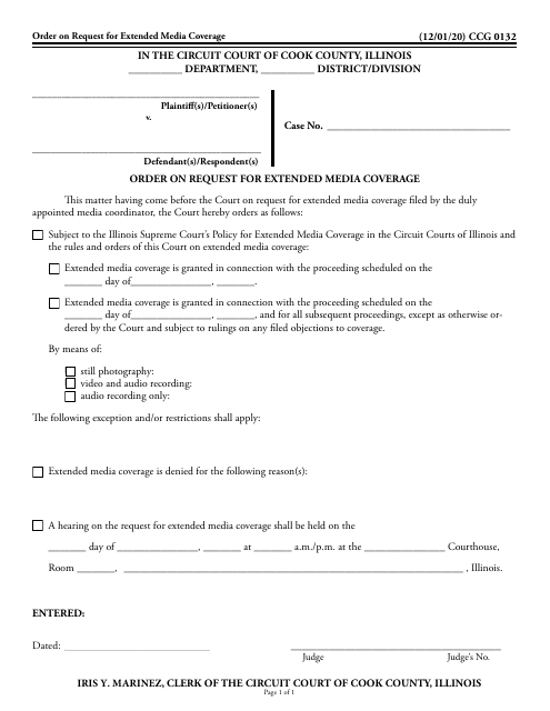 Form CCG0132 Order on Request for Extended Media Coverage - Cook County, Illinois