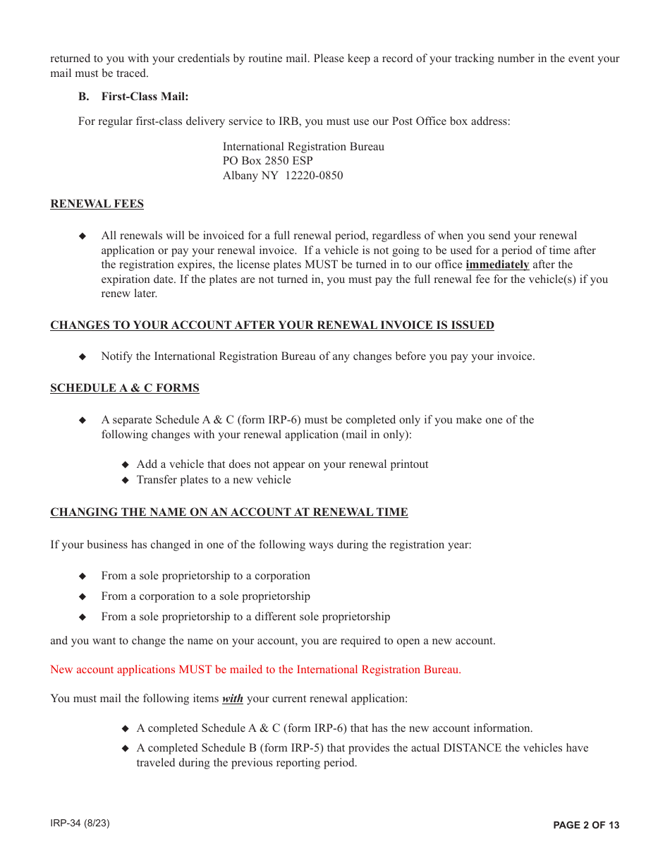 Form IRP-34 Irp Renewal Packet - New York, Page 2