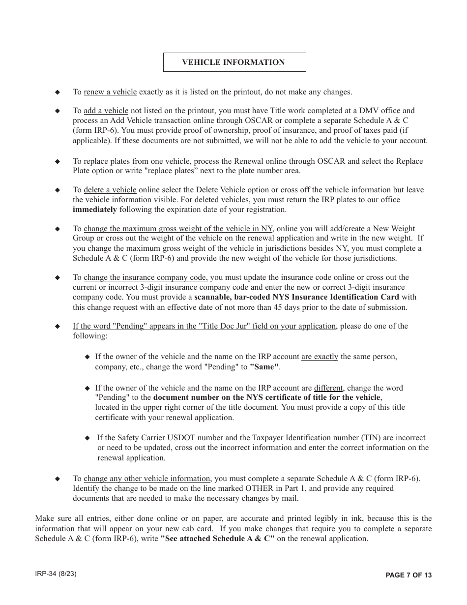 Form IRP-34 Irp Renewal Packet - New York, Page 7