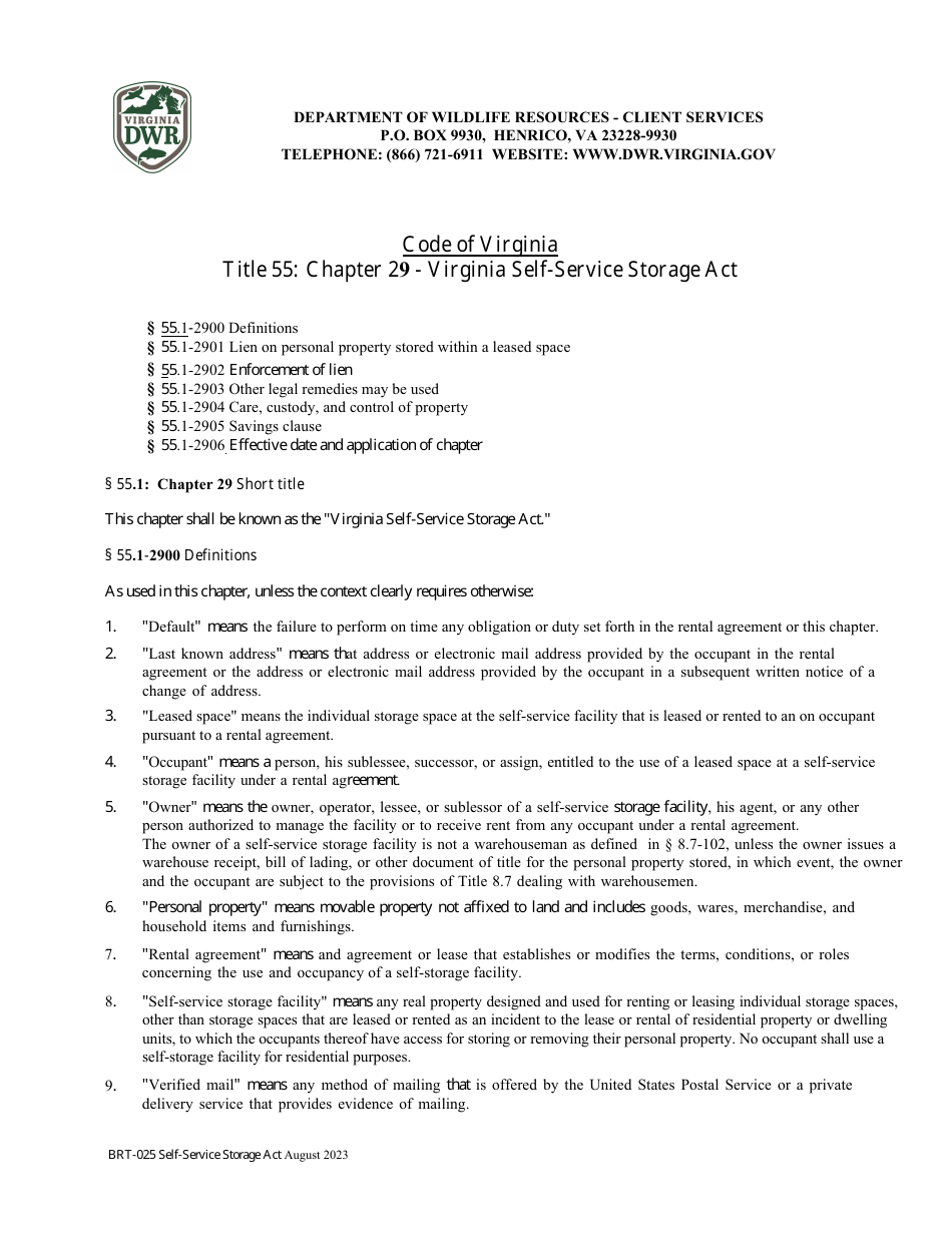 Form BRT-025 Affidavit of Compliance for Enforcement of Virginias Self-service Storage Act - Virginia, Page 4